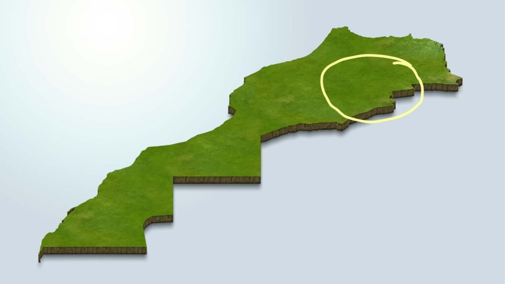 Carte du Maroc montrant le centre du pays et Fès, températures moyennes en hiver