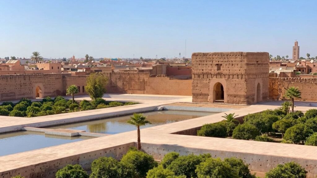 Vue sur le Palais El Badi, un monument incontournable à visiter lors d'un séjour à Marrakech.