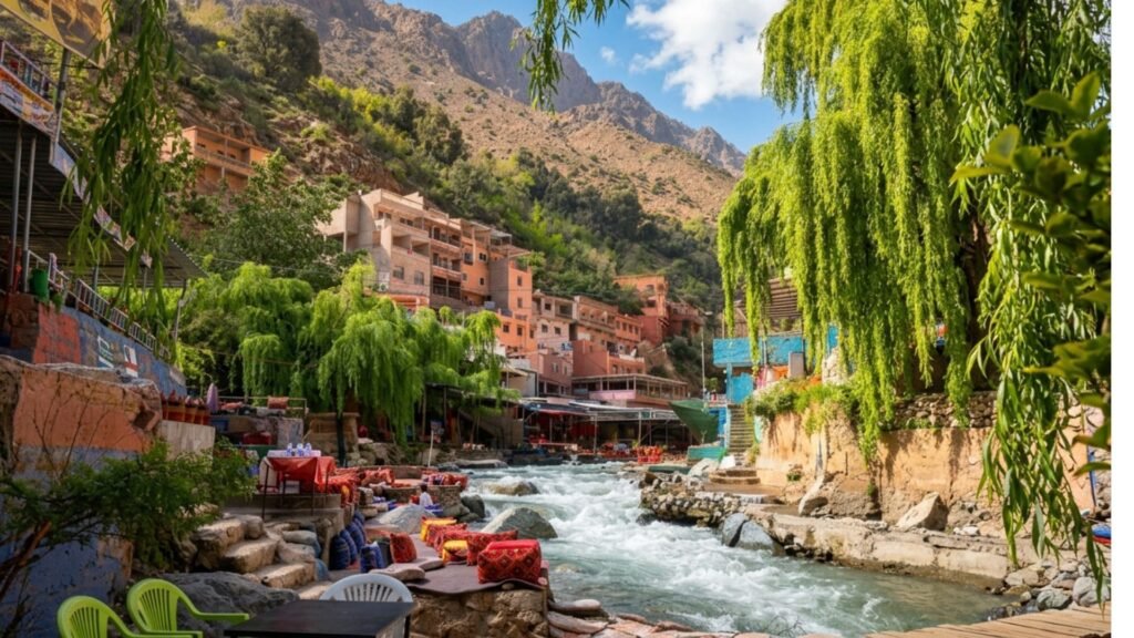 Paysage de la vallée de l'Ourika dans les montagnes de l'Atlas, une excursion incontournable au départ de Marrakech.